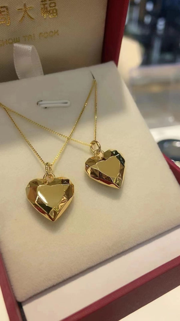 Large charm 18K gold solid heart pendant charm, AU750 Gold solid yellow gold charm pendant, 75% of gold and 18K solid gold rope chain