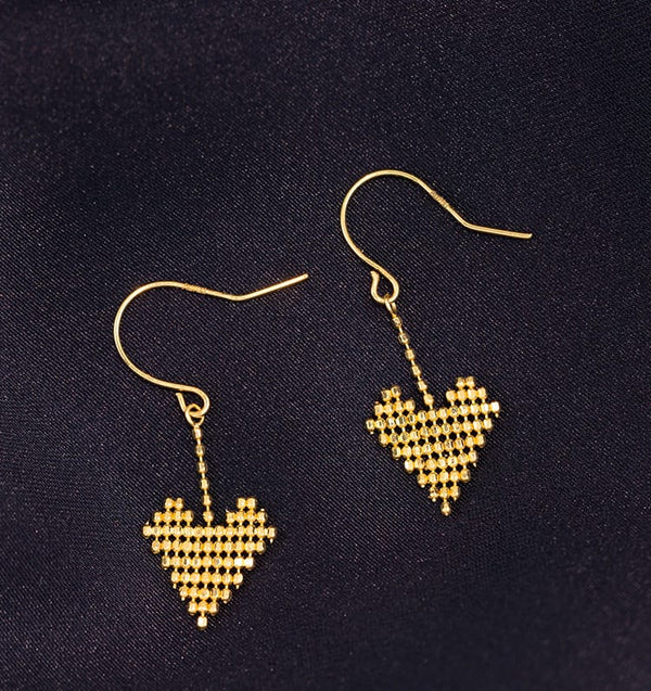 Genuine 18K gold solid bead knotted earring,  Au750 dangle drop heart earrings, 75% of gold, 18K gold hook earring, Italian style earring