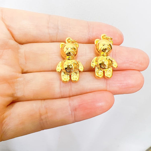 Large charm 18K gold solid bear pendant charm,  AU750 Gold solid yellow gold  charm pendant