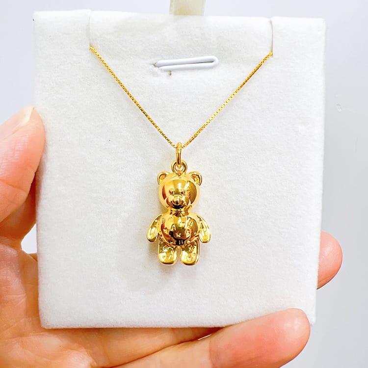 Large charm 18K gold solid bear pendant charm,  AU750 Gold solid yellow gold  charm pendant