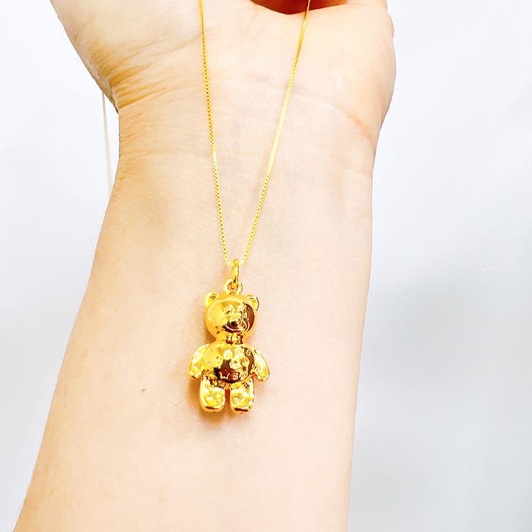 Large charm 18K gold solid bear pendant charm,  AU750 Gold solid yellow gold  charm pendant