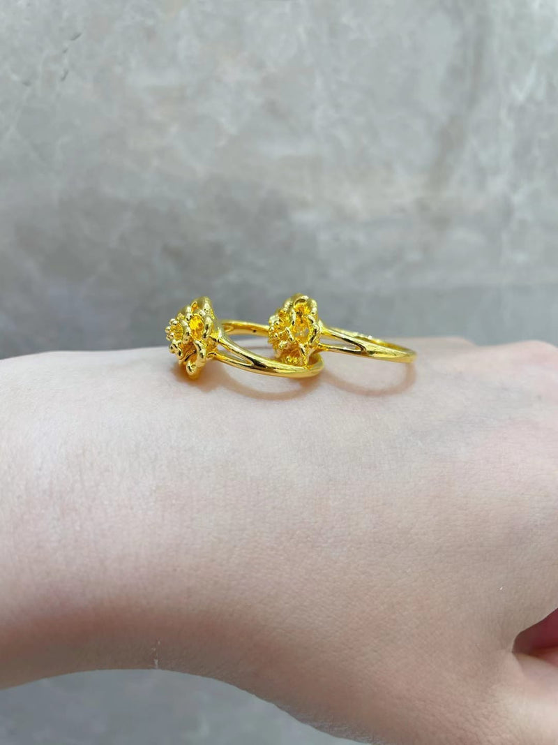 Genuine 24K gold peony flower charm ring, Au999 gold, 99% of gold 0.5 gram  or 1 gram, real K gold ring, women, gifts for loved ones Active Restock 