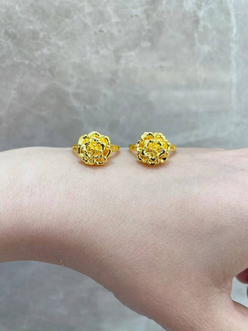 Genuine 24K gold peony flower charm ring, Au999 gold, 99% of gold 0.5 gram or 1 gram, real K gold ring, women, gifts for loved ones Active Restock requests: 0