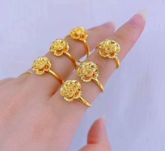 Pure 24K Yellow Gold Ring Elegant Woman's Blooming Flowers Lucky Ring Size  6.5 | eBay