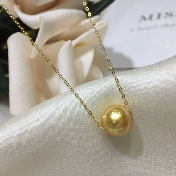 Genuine 18K gold solid dainty necklace, Au750 stamped, 75% of gold, natural Philippines golden south sea pearl