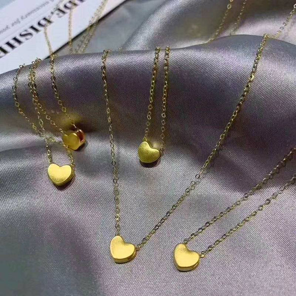 18K Solid Gold Necklace Set, Gold Fine Chain + 24K Pure Gold Heart Shape Pendant, AU999