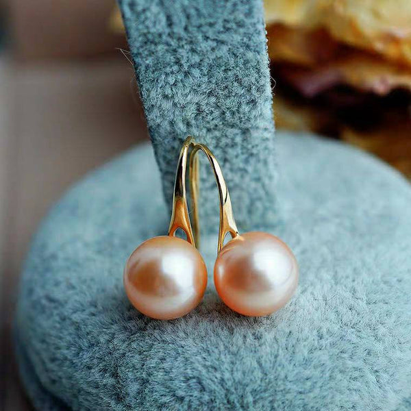 Genuine 18K gold solid pearl earrings hooks, Au750  gold, 75% of gold content, fresh water natural orange pinkish huge pearls, 10-11mm