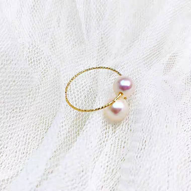 18K gold Au750 ring sea water Japanese Akoya natural pearl charm opened ring 4-5mm round perfect pearl ring  girlfriend gift ring