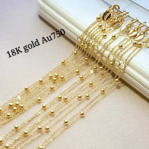 Necklace chain 18K karat Genuine gold solid Au750 stamped  slim rose gold jewelry with gold ball charm 45CM, 40CM, gift for mother