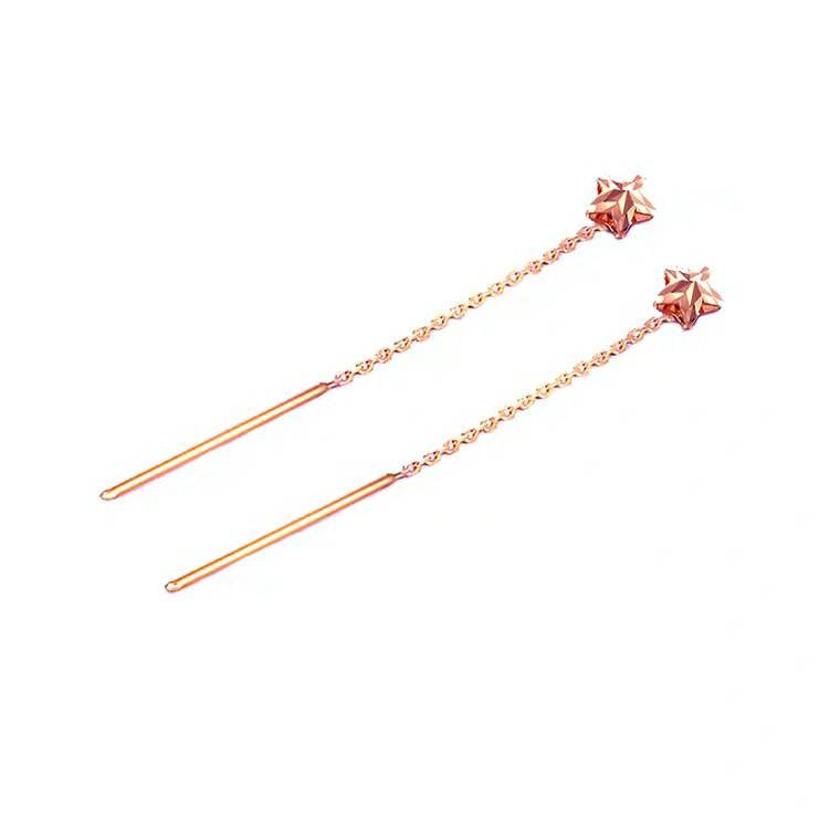 Genuine 18k gold solid long earrings, Star earring, Au750 gold solid ear wire, 18K rose gold, 18K yellow gold, gift for her