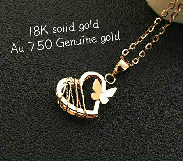 Genuine Necklace set 18K gold solid, Au750 stamped heart pendant charm 18K gold solid Au750 stamped chain 45cm necklace