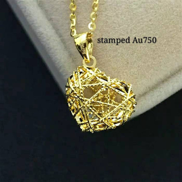 Genuine Necklace set 18K gold solid heart pendant,  Au750 stamped heart choker pendant 18K gold solid Au750 stamped chain, necklace set