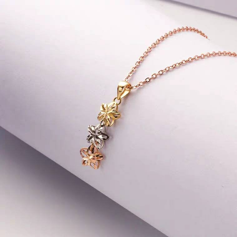 Genuine Necklace set 18K gold solid Au750 stamped flower pendant  18K gold solid Au750 stamped chain 45cm necklace jewelry, gift for mother