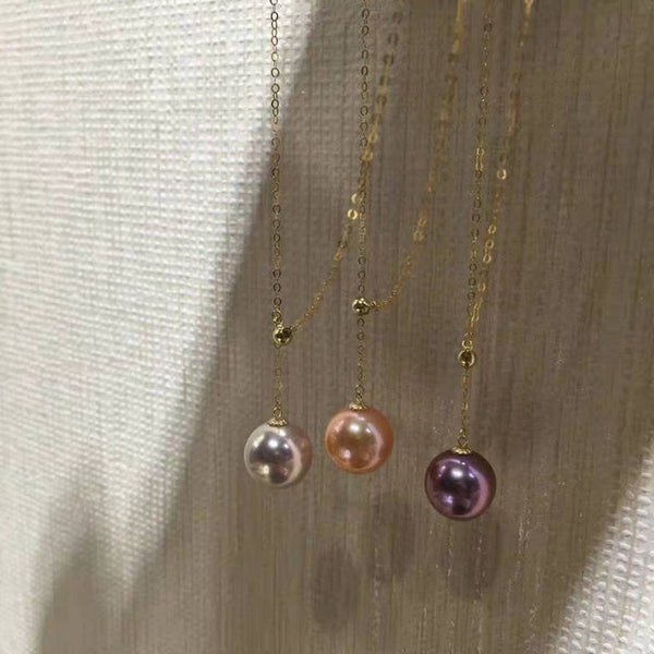 Necklace Genuine 18K gold solid Au750 chain with fresh water Edison purple, white,orange pearls circle top graded luster, free shipping