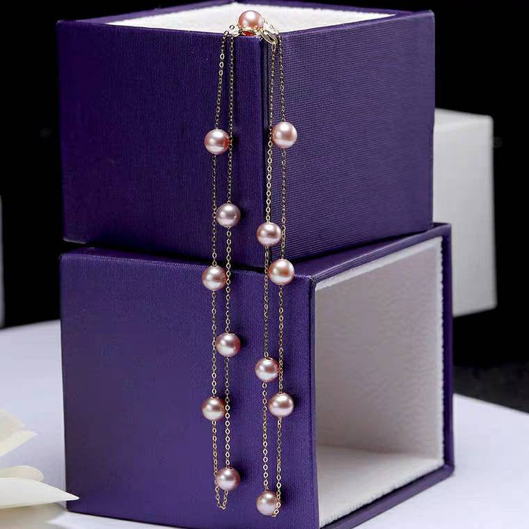 Genuine 18K gold solid pearl necklace,  Au750, 75% of gold, Fresh water Edison Pearls, top graded luster, purple, orange pink, white necklace