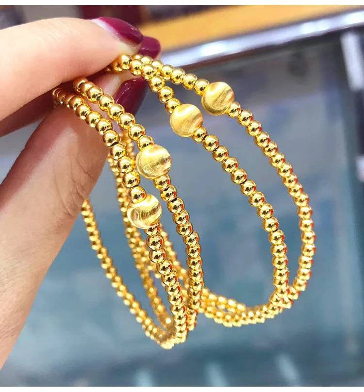 Genuine 18K gold solid ball bangle, Au750 gold, 75% gold beaded bracelet,  18K gold solid eye bead charm, stretch elastic bracelet for kids