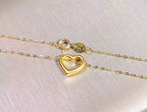 Genuine Necklace set 18K gold solid  AU750 stamped  fine chain + Pure gold  999 gold pendant heart charm necklace chain,gift for mother