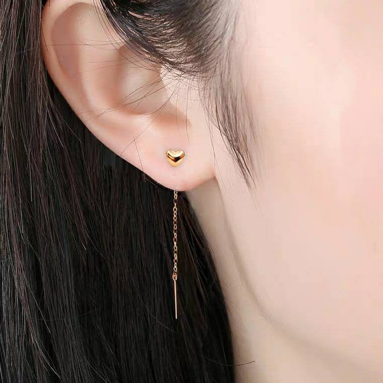 Genuine 18k gold solid heart earring chandelier drop dangle earring, 18 karat gold Au750 stamped,75% of gold,18K rose gold heart earrings