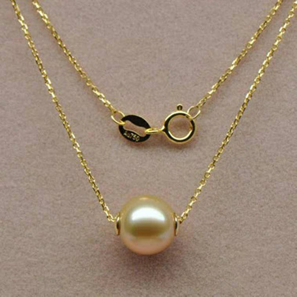 Genuine 18K gold solid dainty necklace, Au750 stamped, 75% of gold, natural Philippines golden south sea pearl