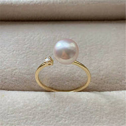 Genuine 18K gold solid Au750 gold ring, 75% of gold, sea water Japanese Akoya natural white pearl 7-8mm round  pearl ring, ajustable No.6