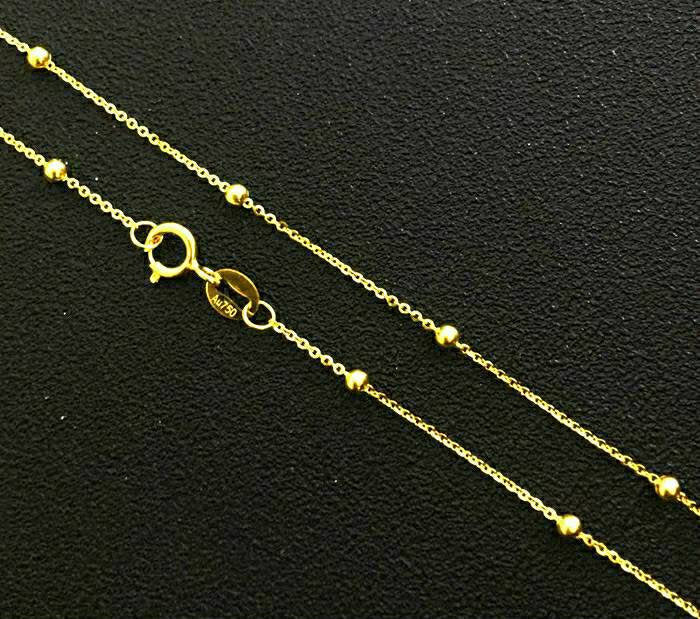 Necklace chain 18K karat Genuine gold solid Au750 stamped  slim rose gold jewelry with gold ball charm 45CM, 40CM, gift for mother