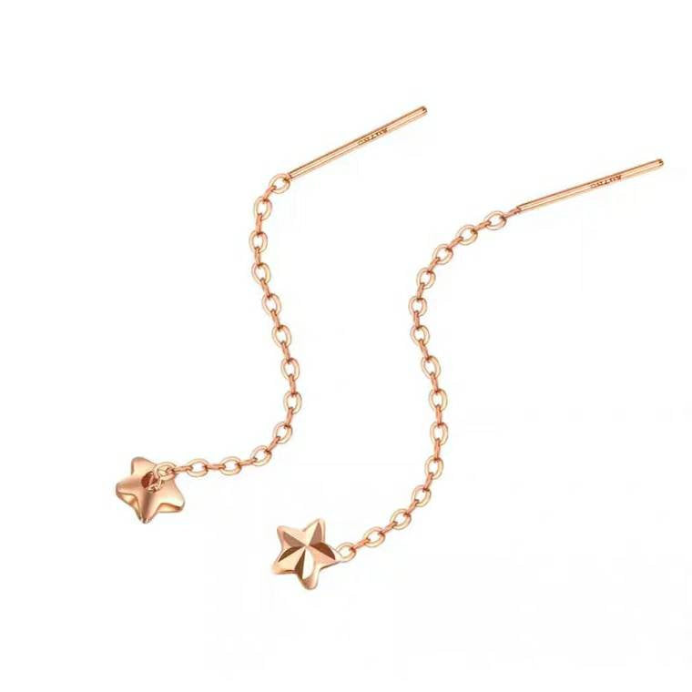 Genuine 18k gold solid long earrings, Star earring, Au750 gold solid ear wire, 18K rose gold, 18K yellow gold, gift for her