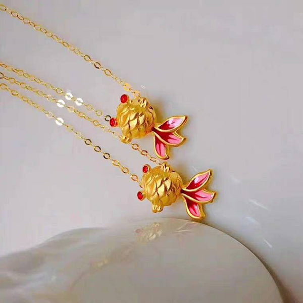 Genuine Pure gold 999 gold 24K gold  fish Pendant charm+ 18K gold solid Au750 gold fine chain necklace slim chain, 18K gold jewelry set