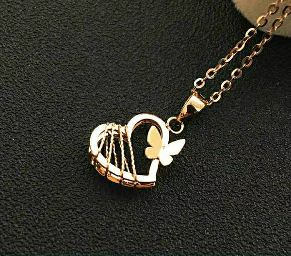 Genuine Necklace set 18K gold solid, Au750 stamped heart pendant charm 18K gold solid Au750 stamped chain 45cm necklace