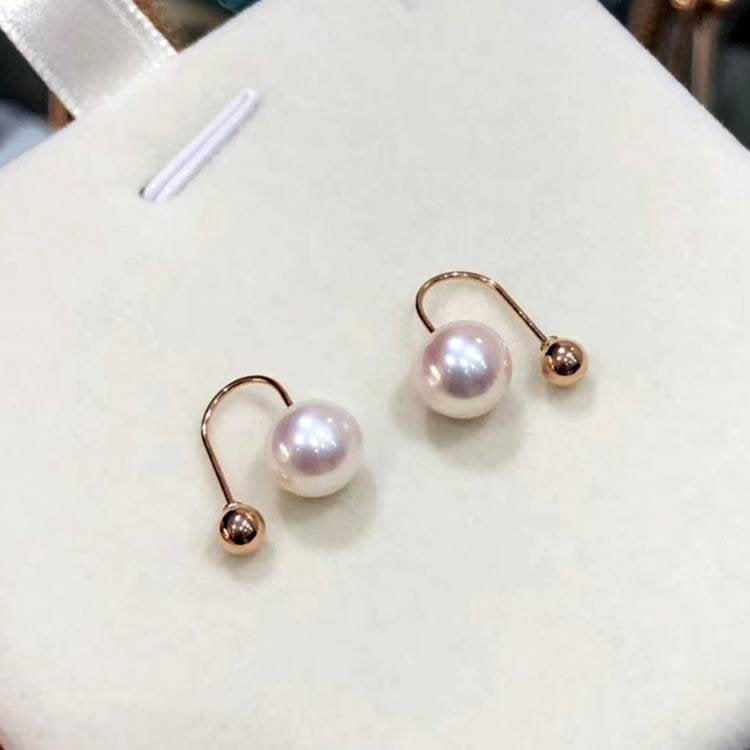 Genuine 18K gold solid screw back earring, Au750 gold fresh water white  pearls with pink luster, 75% of gold beaded earrings, 18K rose gold