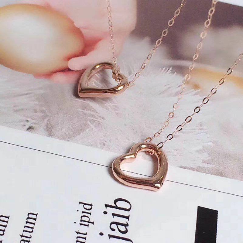 Genuine Necklace set 18K gold solid Au750 stamped heart pendant charm 18K gold solid Au750 stamped chain 45cm necklace, gift for her