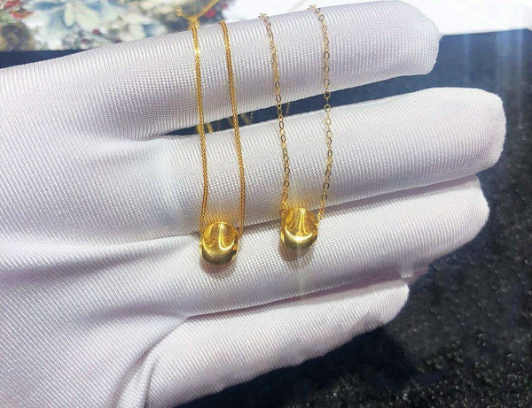 Genuine Necklace set 18K gold solid, AU750 stamped dainty fine chain +Pure gold  999 gold 24K pendant bead charm necklace set