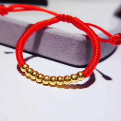 Genuine 24K gold solid beaded bracelet, Au999 gold, 99% of gold, with red rope bracelet, pure gold 999 gold beads bracelet