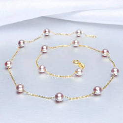 Genuine 18K gold solid pearl necklace,  Au750, 75% of gold, Fresh water Edison Pearls, top graded luster, purple, orange pink, white necklace