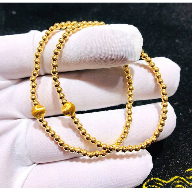 Genuine 18K gold solid beaded bangle bracelet, Au750 gold, 75% gold strand bracelet, 18K gold eye bead charm, stretch elastic bracelet