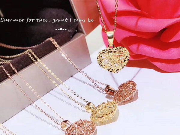 Genuine Necklace set 18K gold solid heart pendant,  Au750 stamped heart choker pendant 18K gold solid Au750 stamped chain, necklace set