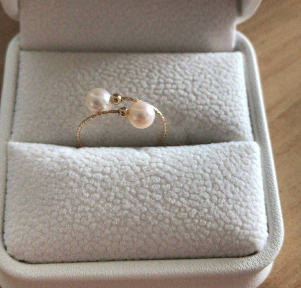 18K gold Au750 ring sea water Japanese Akoya natural pearl charm opened ring 4-5mm round perfect pearl ring  girlfriend gift ring