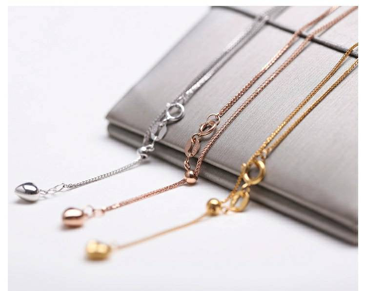 Necklace 18K gold solid Spiga / Wheat chain,  Au750 stamped, 75% of gold chain rose gold white gold  45cm long 18 inches,  adjustable heart