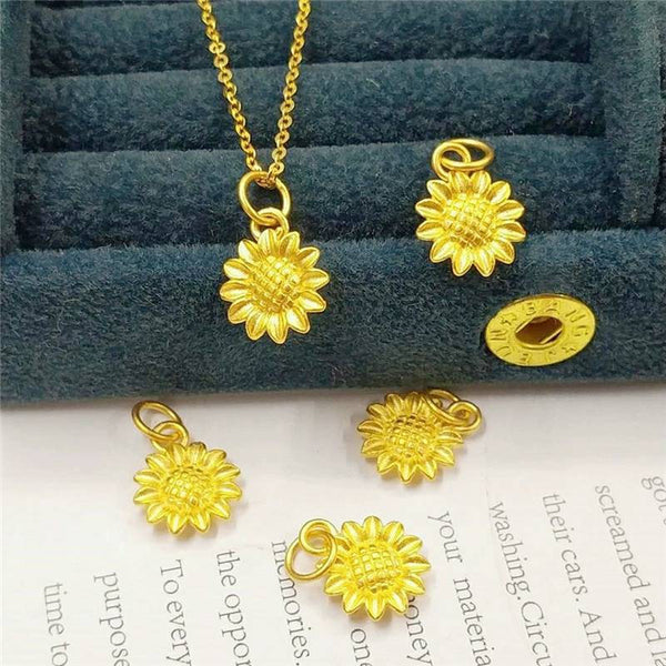 Genuine Pure gold 9999 gold, 24K gold solid sunflower Pendant charm +18K gold solid Au750 gold chain 75% of gold necklace slim fine  chain