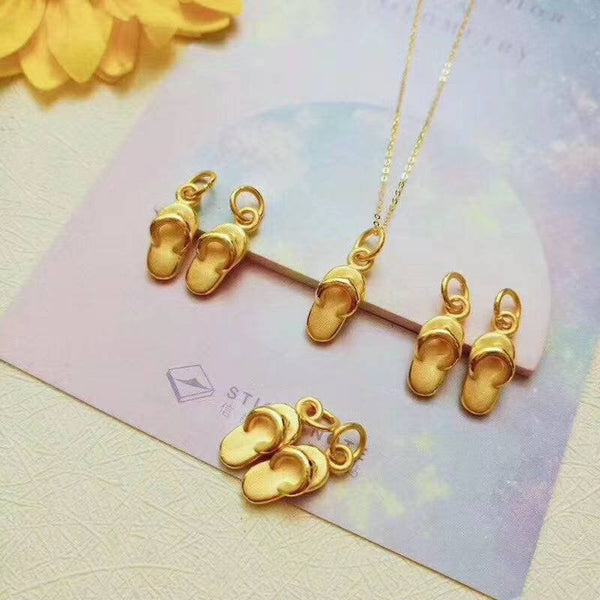 Genuine Pure gold 999 gold 24K gold solid slipper Pendant charm+ 18K gold solid Au750 gold fine chain necklace, jewelry set