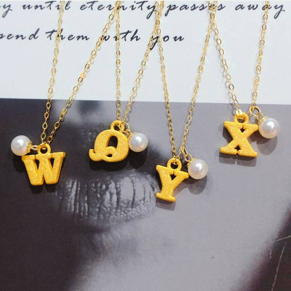Genuine Pure gold 999 gold, Au999 gold 24K gold alphabet  Pendant charm for necklace  18K gold solid chain Au750 with pearl