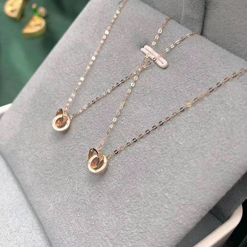 Genuine 18K gold solid chain, Au750 real gold, 75% of gold, dainty 18K gold solid necklace with 18K gold solid charm, double hoop  pendants