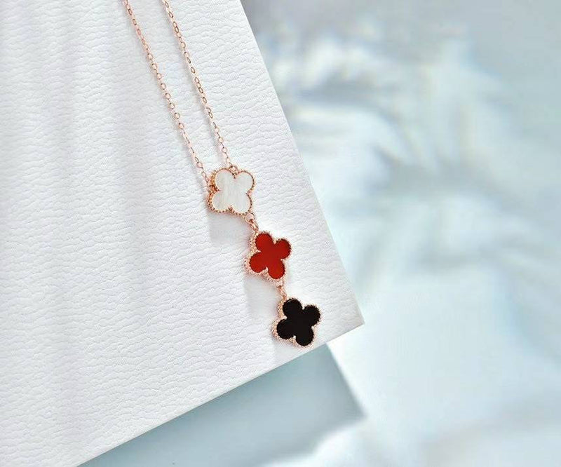 Genuine 18K gold solid clover necklace chain, stamped Au750, 75% of gold, 18K gold clover pendant agate, mother of pearl