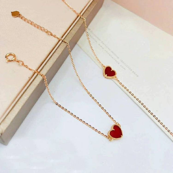 Genuine 18K gold solid heart choker  bracelet, Au750 stamped gold, 75% of gold bracelet, 18K gold bracelet with red jade heart