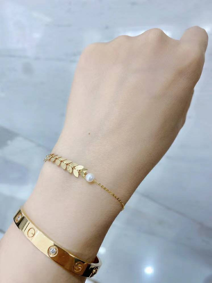Genuine 18K gold solid beaded bracelet, Au750 stamped gold, 75% of