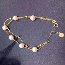 Genuine 18K gold solid beaded bracelet, Au750 stamped , 75% gold chain, natural fresh water pearl, 18K gold beaded bracelet, rose gold