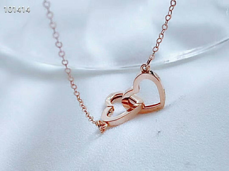 Genuine 18K rose gold solid double heart pendant necklace chain, Au750 real gold, 75% of gold, 18K gold solid dainty chain with heart charms