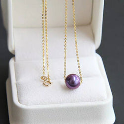 Genuine 18K gold solid fine chain, Au750 stampd gold 75% gold necklace, fresh water Edison natural purple pearl, pendant set, 12-13MM