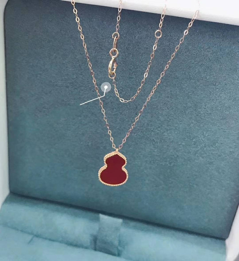 Genuine 18K rose gold solid chain, Au750 stamped gold, 18K gold solid inlaid red agate gourd pendant, butterfly, heart, clover