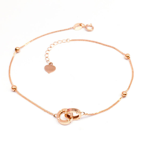 Genuine 18K gold solid beaded bracelet, Au750 stamped gold, 75% of gold chain bracelet, with 18K gold solid rose gold double  hoop