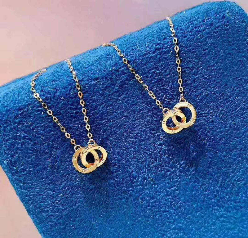 Genuine 18K gold solid chain, Au750 real gold, 75% of gold, dainty 18K gold solid necklace with 18K gold solid charm, double hoop  pendants